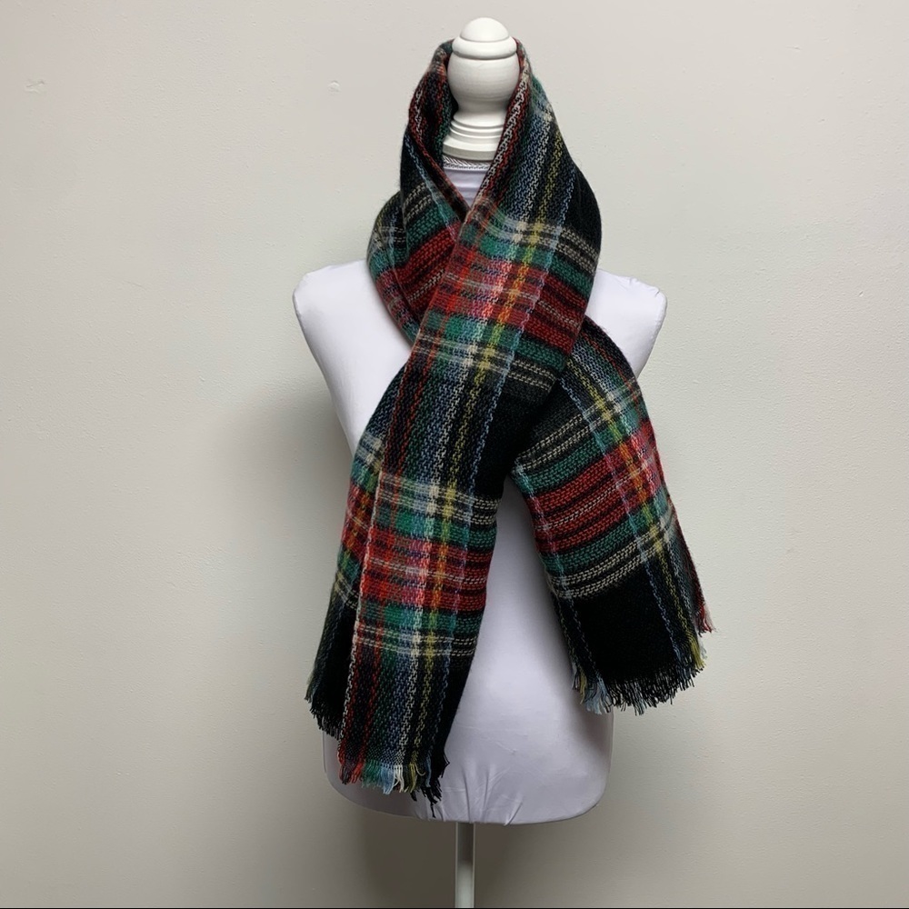 Plaid Blanket Scarf 55" X 55" Red Green Black White Plaid Women's Scarf